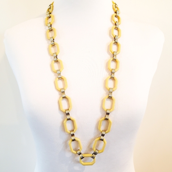 Y2K Coldwater Creek long necklace yellow acrylic open links chunky layer - Picture 11 of 14